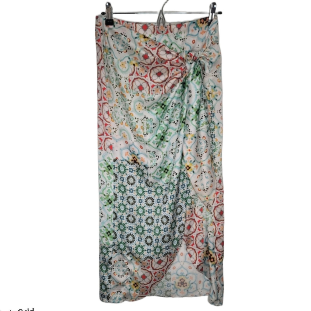 ZARA -Sz S/M- Colorful Boho Tie Satin Skirt